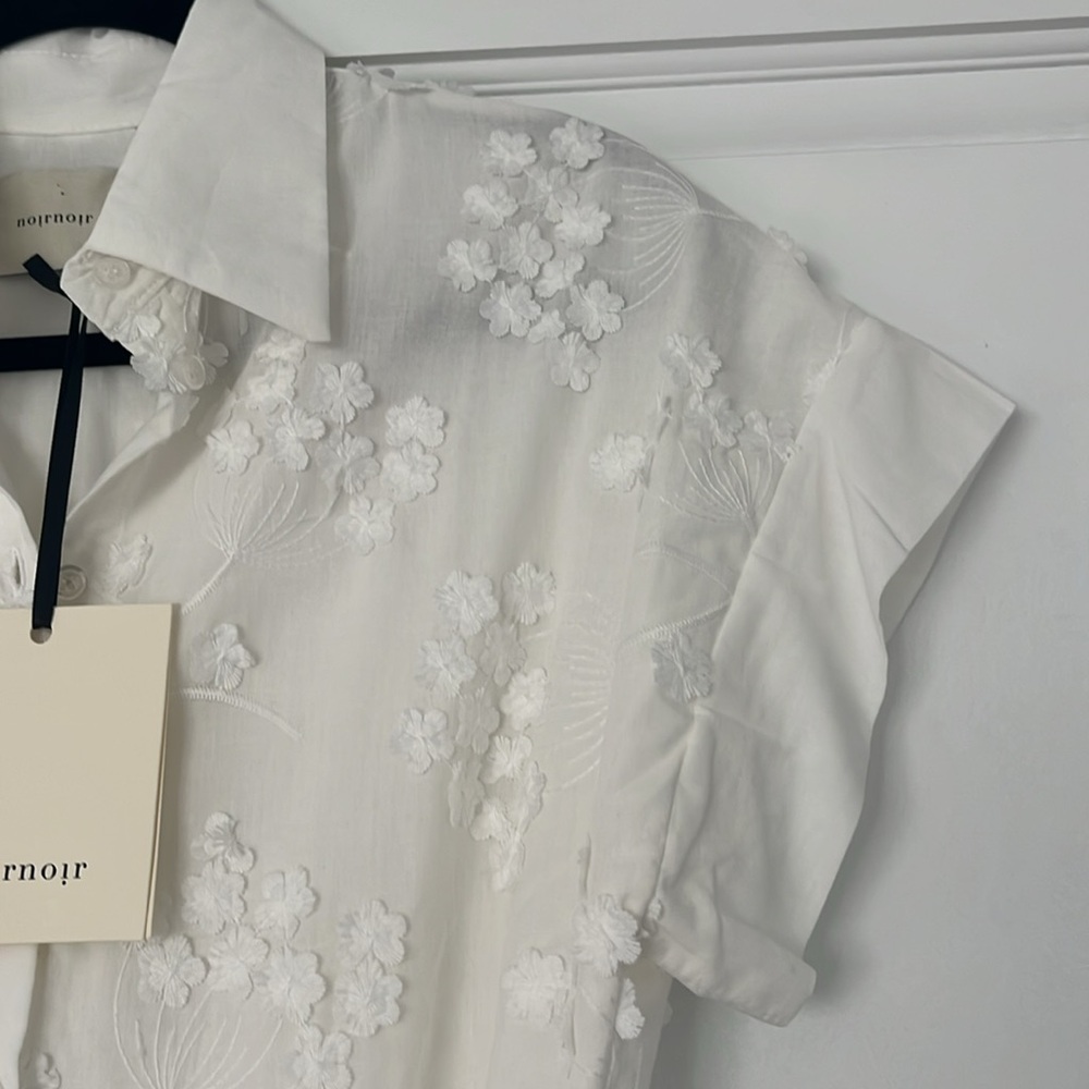 White Cotton Belted Dress Shirt Collar - Picture 5 of 7